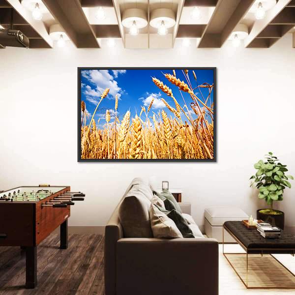 Wheat Field And Blue sky With Clouds Canvas Wall Art-3 Horizontal-Gallery Wrap-25" x 16"-Tiaracle