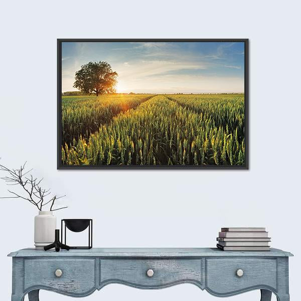 Wheat Field At Sunset Canvas Wall Art-1 Piece-Floating Frame-24" x 16"-Tiaracle