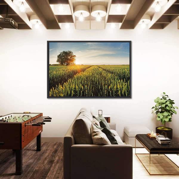 Wheat Field At Sunset Canvas Wall Art-3 Horizontal-Gallery Wrap-25" x 16"-Tiaracle