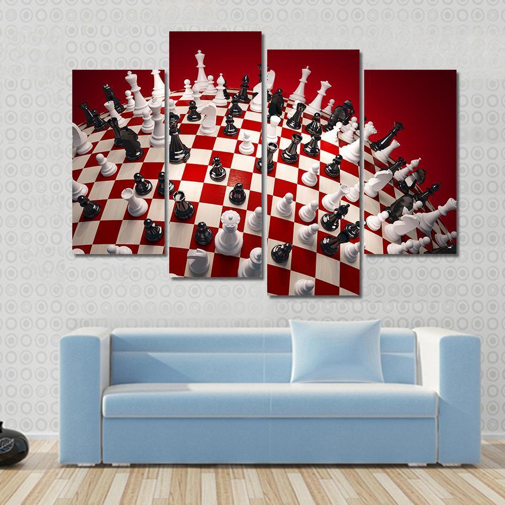 White & Black Chess Canvas Wall Art-4 Pop-Gallery Wrap-50" x 32"-Tiaracle