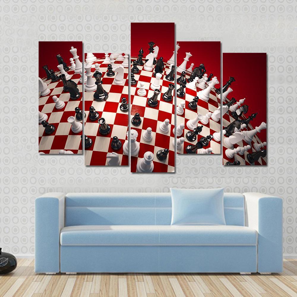 White & Black Chess Canvas Wall Art-5 Pop-Gallery Wrap-47" x 32"-Tiaracle