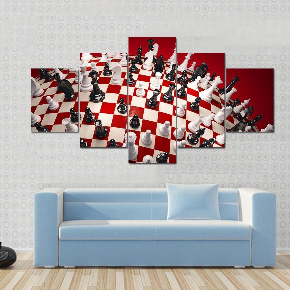 White & Black Chess Canvas Wall Art-5 Star-Gallery Wrap-62" x 32"-Tiaracle