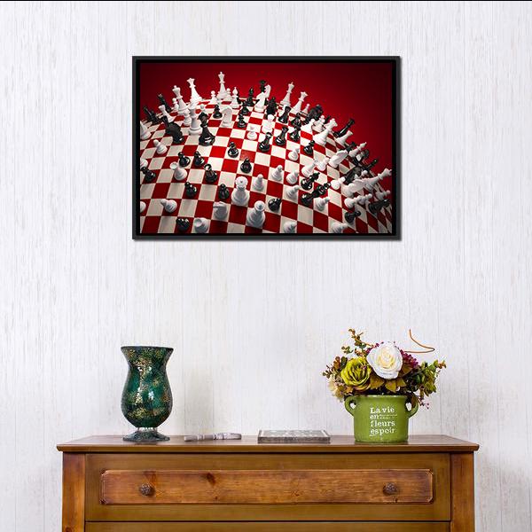 White & Black Chess Canvas Wall Art-1 Piece-Floating Frame-24" x 16"-Tiaracle