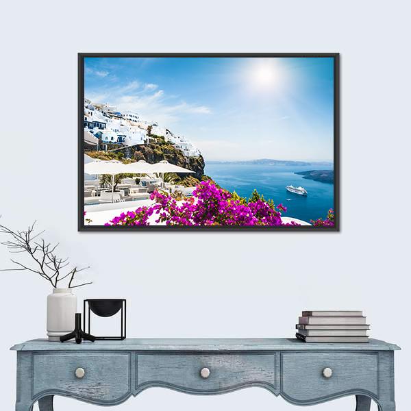 White Architecture On Santorini Island Canvas Wall Art-1 Piece-Floating Frame-24" x 16"-Tiaracle