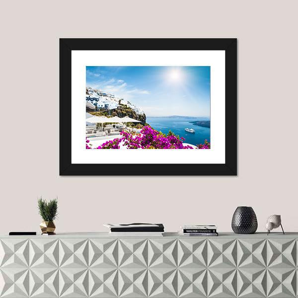 White Architecture On Santorini Island Canvas Wall Art-1 Piece-Framed Print-20" x 16"-Tiaracle