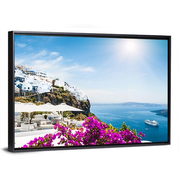White Architecture On Santorini Island Canvas Wall Art-3 Horizontal-Gallery Wrap-25" x 16"-Tiaracle