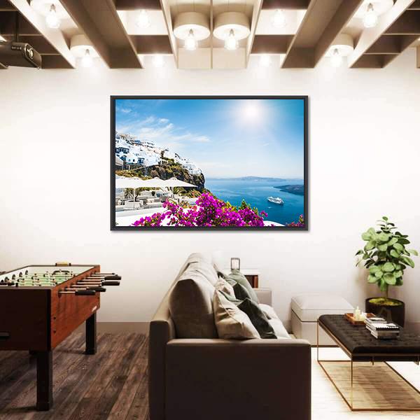 White Architecture On Santorini Island Canvas Wall Art-3 Horizontal-Gallery Wrap-25" x 16"-Tiaracle