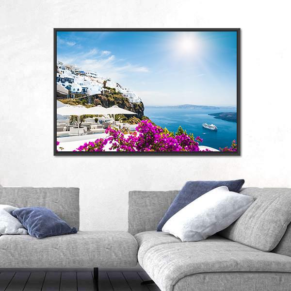 White Architecture On Santorini Island Canvas Wall Art-3 Horizontal-Gallery Wrap-25" x 16"-Tiaracle