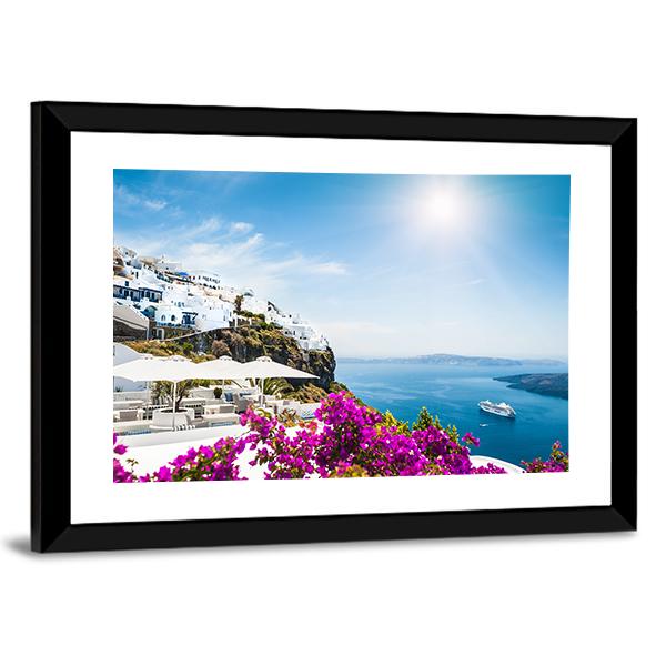 White Architecture On Santorini Island Canvas Wall Art-3 Horizontal-Gallery Wrap-25" x 16"-Tiaracle