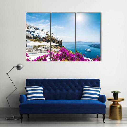 White Architecture On Santorini Island Canvas Wall Art-3 Horizontal-Gallery Wrap-37" x 24"-Tiaracle