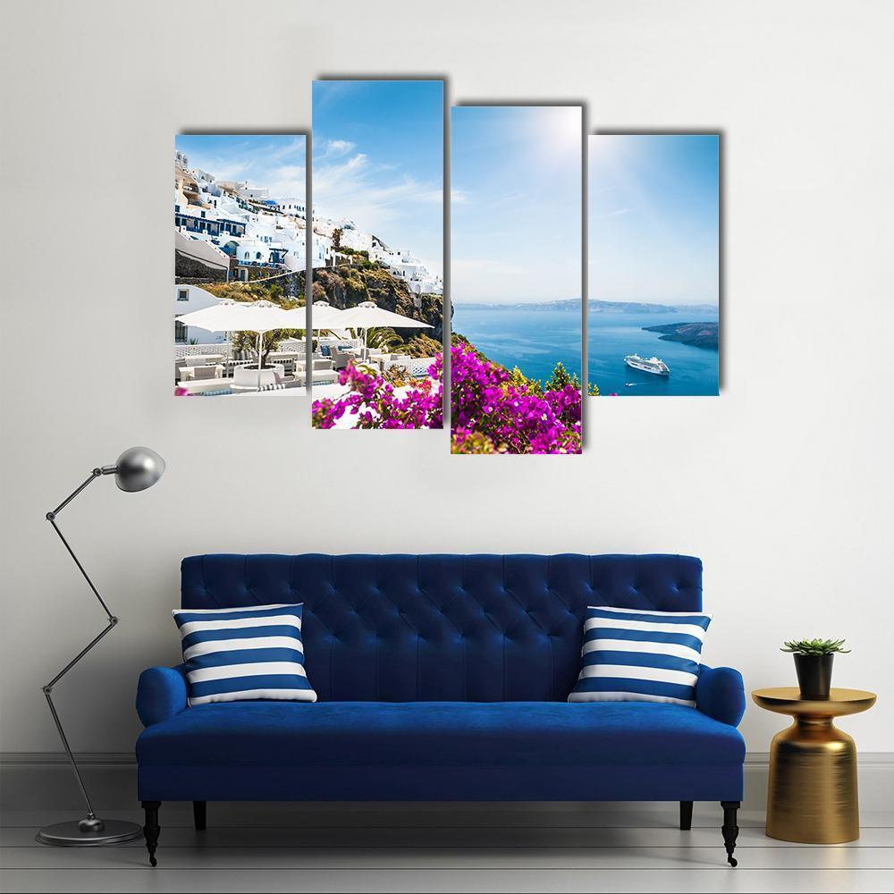 White Architecture On Santorini Island Canvas Wall Art-4 Pop-Gallery Wrap-50" x 32"-Tiaracle