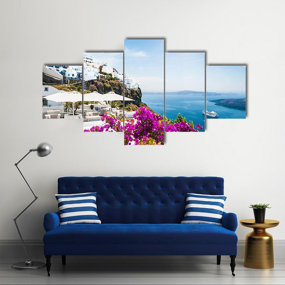 White Architecture On Santorini Island Canvas Wall Art-5 Star-Gallery Wrap-62" x 32"-Tiaracle