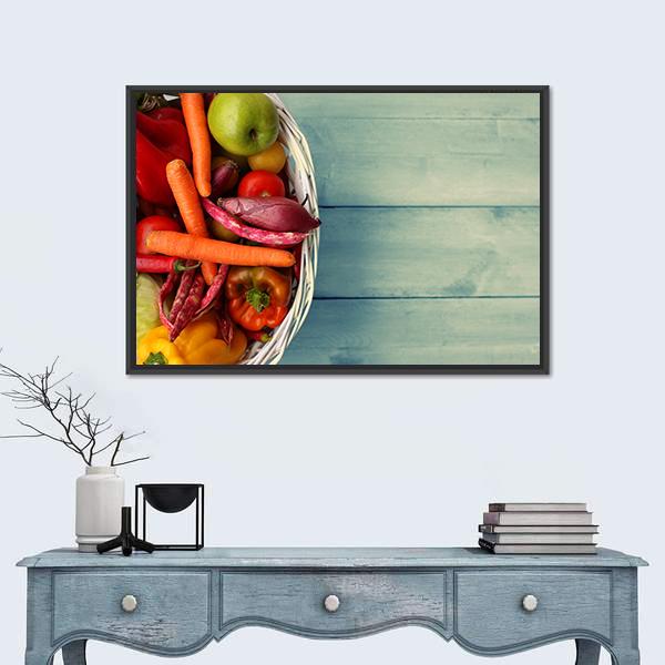 White Basket With Vegetables Canvas Wall Art-1 Piece-Floating Frame-24" x 16"-Tiaracle