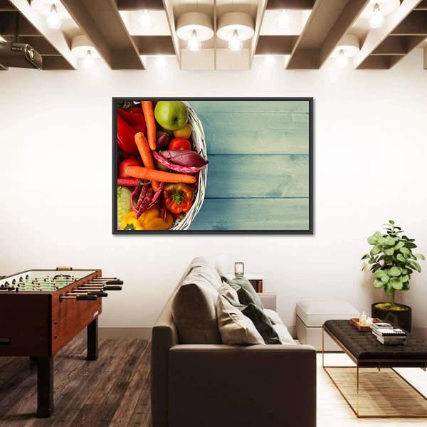 White Basket With Vegetables Canvas Wall Art-3 Horizontal-Gallery Wrap-25" x 16"-Tiaracle