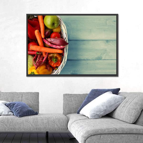 White Basket With Vegetables Canvas Wall Art-3 Horizontal-Gallery Wrap-25" x 16"-Tiaracle