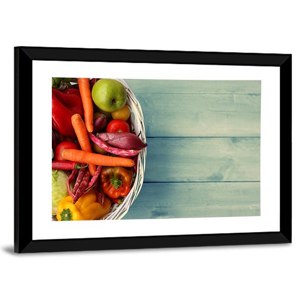 White Basket With Vegetables Canvas Wall Art-3 Horizontal-Gallery Wrap-25" x 16"-Tiaracle