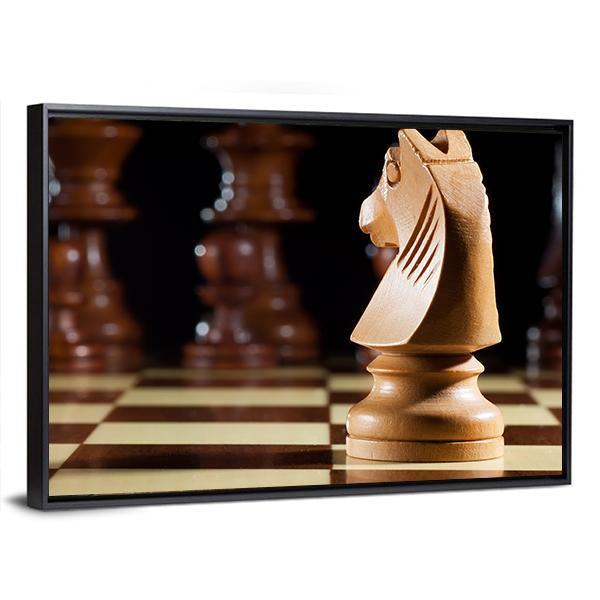 White Knight Chess On Chessboard For Game Canvas Wall Art-3 Horizontal-Gallery Wrap-25" x 16"-Tiaracle