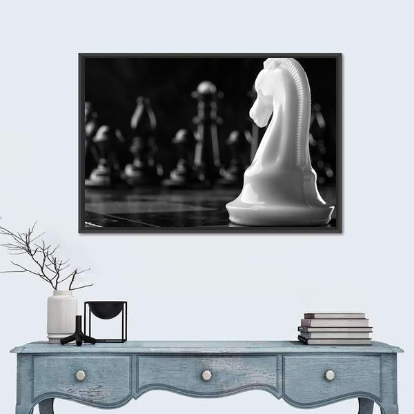 White Knight Chess Piece Canvas Wall Art-1 Piece-Floating Frame-24" x 16"-Tiaracle