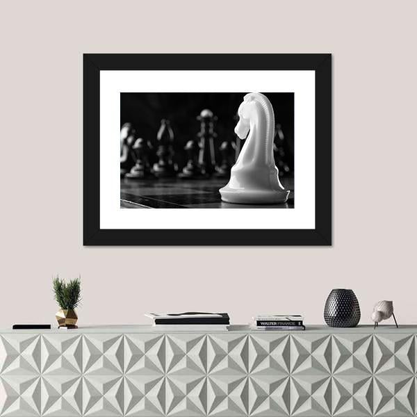 White Knight Chess Piece Canvas Wall Art-1 Piece-Framed Print-20" x 16"-Tiaracle