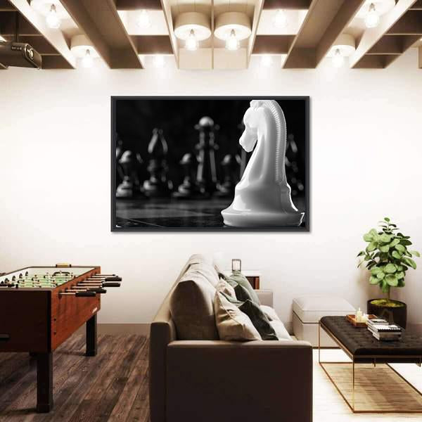 White Knight Chess Piece Canvas Wall Art-3 Horizontal-Gallery Wrap-25" x 16"-Tiaracle