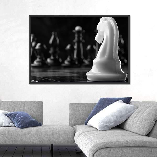 White Knight Chess Piece Canvas Wall Art-3 Horizontal-Gallery Wrap-25" x 16"-Tiaracle