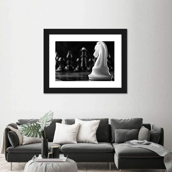 White Knight Chess Piece Canvas Wall Art-3 Horizontal-Gallery Wrap-25" x 16"-Tiaracle