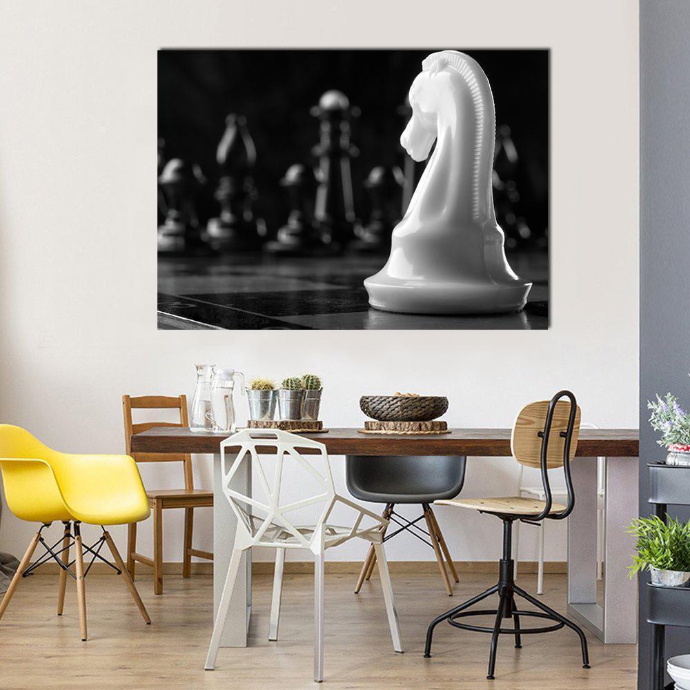 White Knight Chess Piece Canvas Wall Art-1 Piece-Gallery Wrap-48" x 32"-Tiaracle