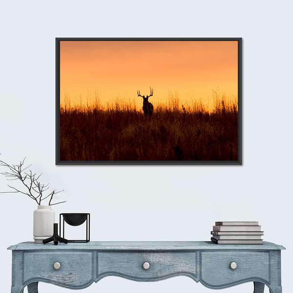 Whitetail Buck In The Sunrise Canvas Wall Art-1 Piece-Floating Frame-24" x 16"-Tiaracle