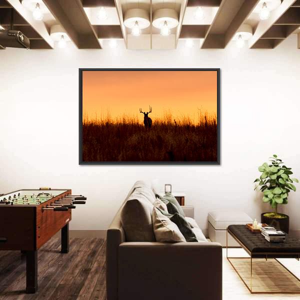 Whitetail Buck In The Sunrise Canvas Wall Art-3 Horizontal-Gallery Wrap-25" x 16"-Tiaracle