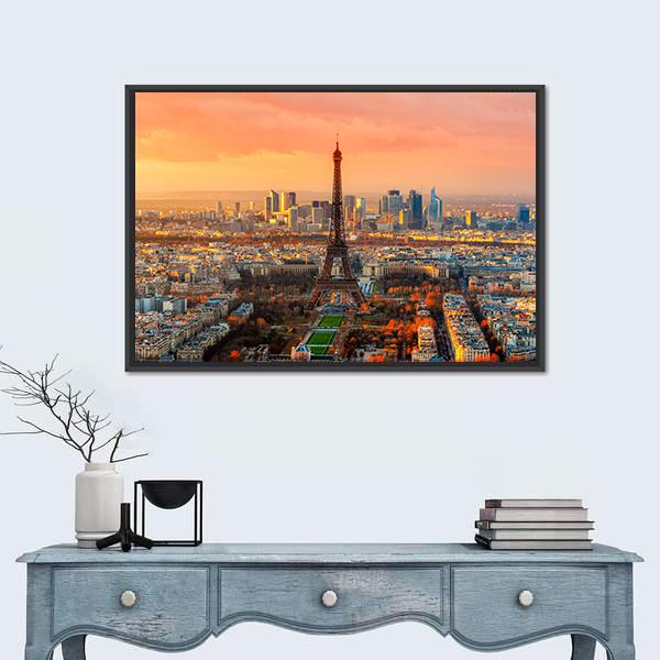 Wide Angle View Of Paris At Twilight France Canvas Wall Art-1 Piece-Floating Frame-24" x 16"-Tiaracle