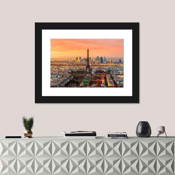 Wide Angle View Of Paris At Twilight France Canvas Wall Art-1 Piece-Framed Print-20" x 16"-Tiaracle