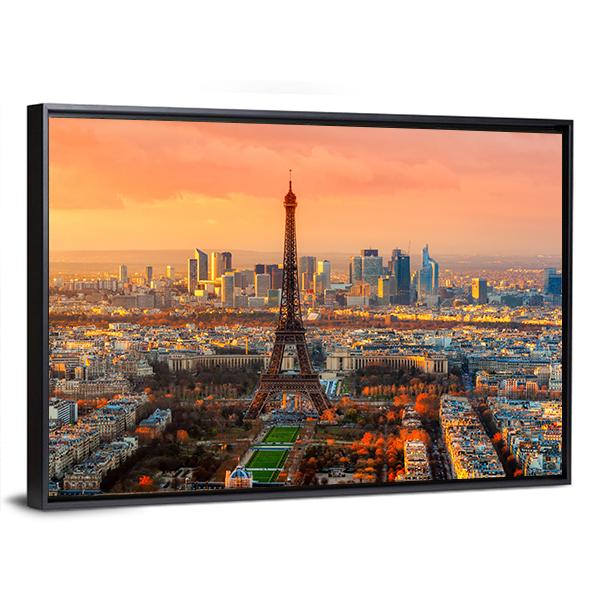 Wide Angle View Of Paris At Twilight France Canvas Wall Art-3 Horizontal-Gallery Wrap-25" x 16"-Tiaracle