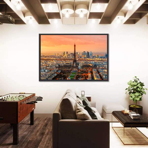 Wide Angle View Of Paris At Twilight France Canvas Wall Art-3 Horizontal-Gallery Wrap-25" x 16"-Tiaracle