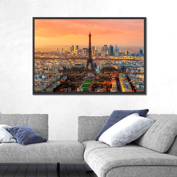 Wide Angle View Of Paris At Twilight France Canvas Wall Art-3 Horizontal-Gallery Wrap-25" x 16"-Tiaracle