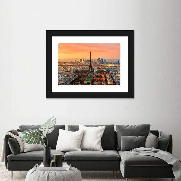 Wide Angle View Of Paris At Twilight France Canvas Wall Art-3 Horizontal-Gallery Wrap-25" x 16"-Tiaracle