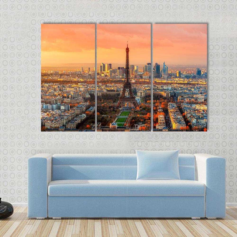 Wide Angle View Of Paris At Twilight France Canvas Wall Art-3 Horizontal-Gallery Wrap-37" x 24"-Tiaracle