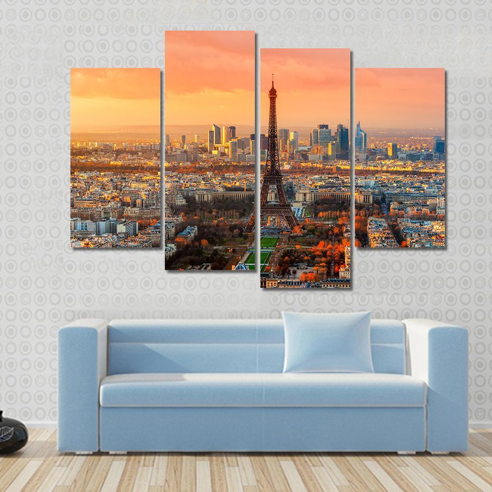 Wide Angle View Of Paris At Twilight France Canvas Wall Art-4 Pop-Gallery Wrap-50" x 32"-Tiaracle