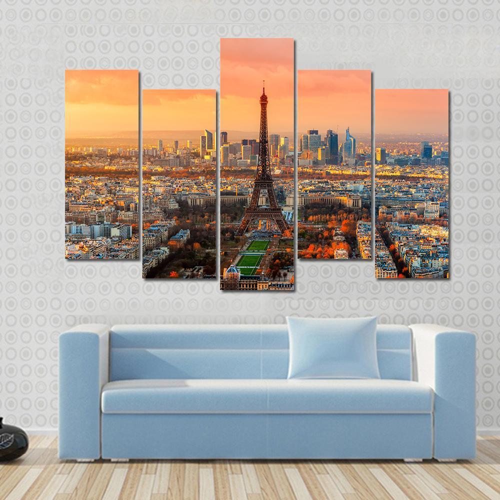 Wide Angle View Of Paris At Twilight France Canvas Wall Art-5 Pop-Gallery Wrap-47" x 32"-Tiaracle