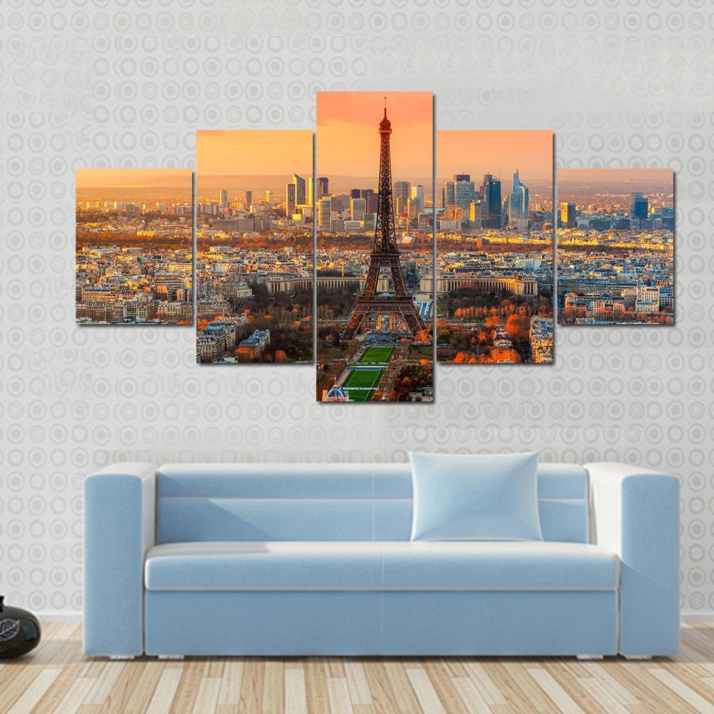 Wide Angle View Of Paris At Twilight France Canvas Wall Art-5 Star-Gallery Wrap-62" x 32"-Tiaracle