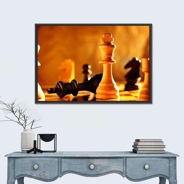 Winner And Loser In A Game Of Chess With Focus To The Two Kings Canvas Wall Art-1 Piece-Floating Frame-24" x 16"-Tiaracle