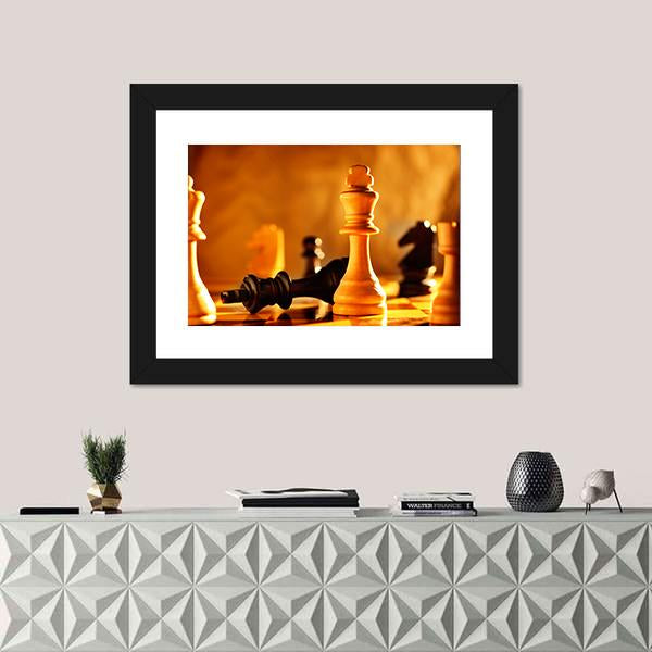 Winner And Loser In A Game Of Chess With Focus To The Two Kings Canvas Wall Art-1 Piece-Framed Print-20" x 16"-Tiaracle