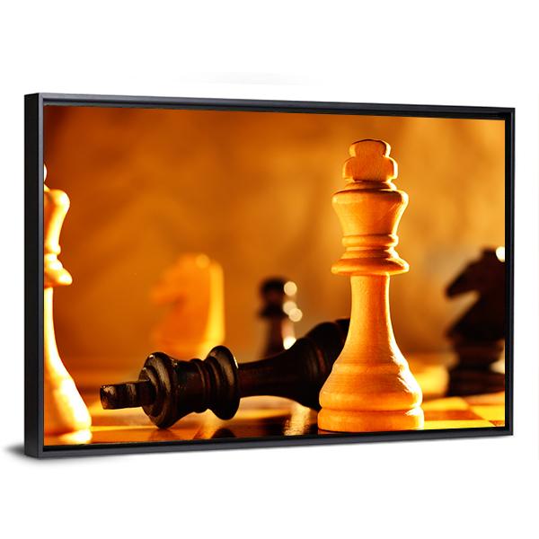 Winner And Loser In A Game Of Chess With Focus To The Two Kings Canvas Wall Art-3 Horizontal-Gallery Wrap-25" x 16"-Tiaracle