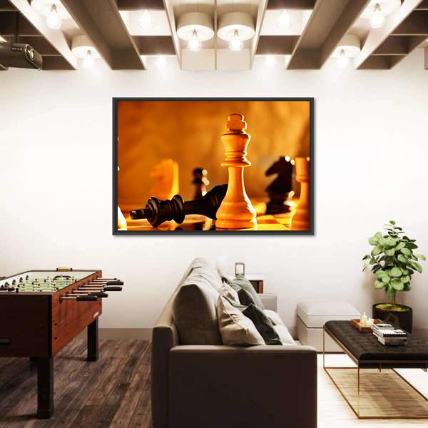 Winner And Loser In A Game Of Chess With Focus To The Two Kings Canvas Wall Art-3 Horizontal-Gallery Wrap-25" x 16"-Tiaracle