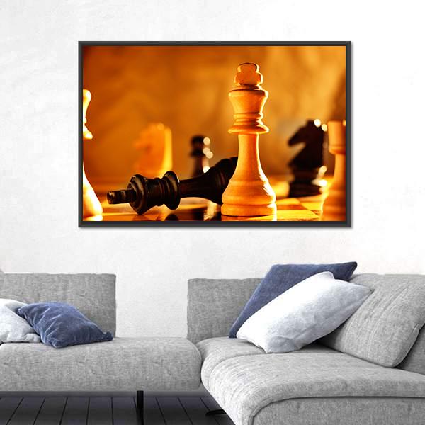 Winner And Loser In A Game Of Chess With Focus To The Two Kings Canvas Wall Art-3 Horizontal-Gallery Wrap-25" x 16"-Tiaracle