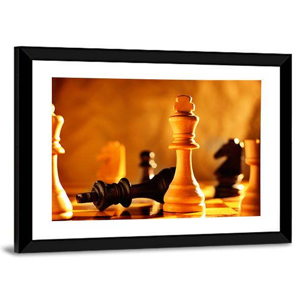 Winner And Loser In A Game Of Chess With Focus To The Two Kings Canvas Wall Art-3 Horizontal-Gallery Wrap-25" x 16"-Tiaracle