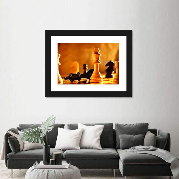 Winner And Loser In A Game Of Chess With Focus To The Two Kings Canvas Wall Art-3 Horizontal-Gallery Wrap-25" x 16"-Tiaracle