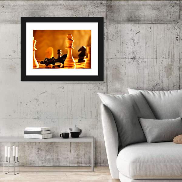 Winner And Loser In A Game Of Chess With Focus To The Two Kings Canvas Wall Art-3 Horizontal-Gallery Wrap-25" x 16"-Tiaracle