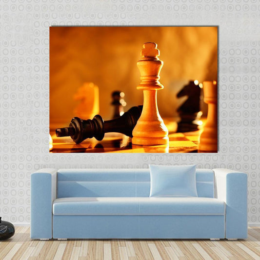 Winner And Loser In A Game Of Chess With Focus To The Two Kings Canvas Wall Art-1 Piece-Gallery Wrap-48" x 32"-Tiaracle