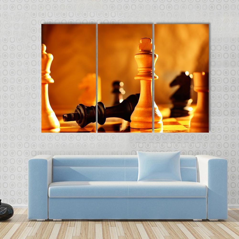 Winner And Loser In A Game Of Chess With Focus To The Two Kings Canvas Wall Art-3 Horizontal-Gallery Wrap-37" x 24"-Tiaracle