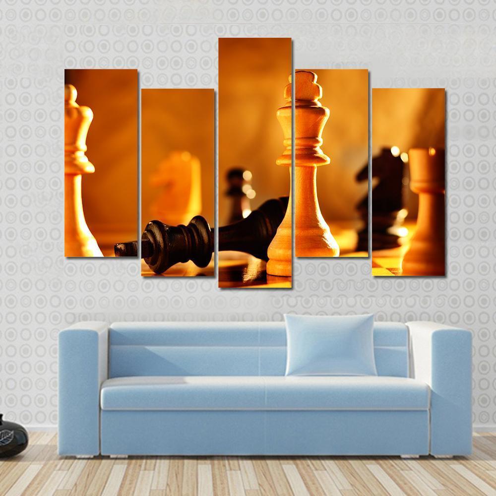 Winner And Loser In A Game Of Chess With Focus To The Two Kings Canvas Wall Art-5 Pop-Gallery Wrap-47" x 32"-Tiaracle